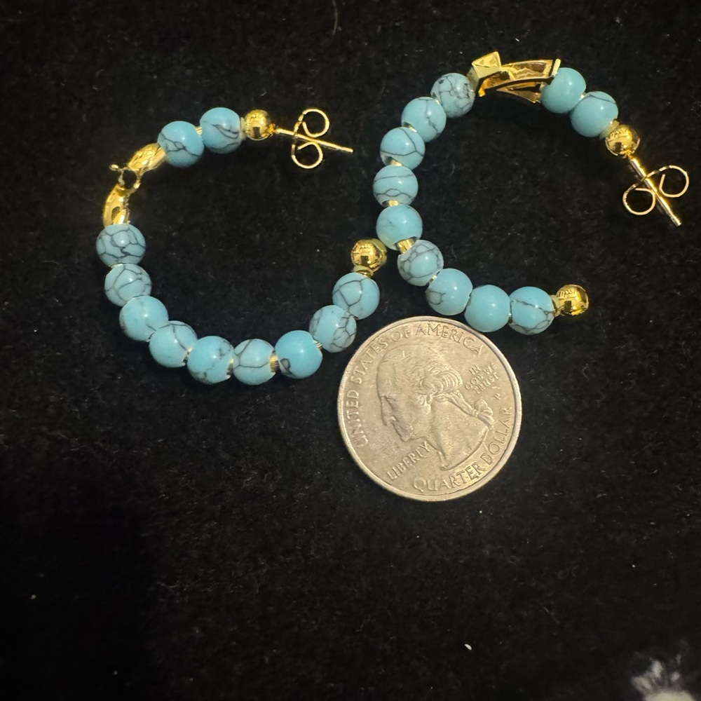 Louis Vuitton Gold and Turquoise Beaded Earrings - Picture 4 of 6